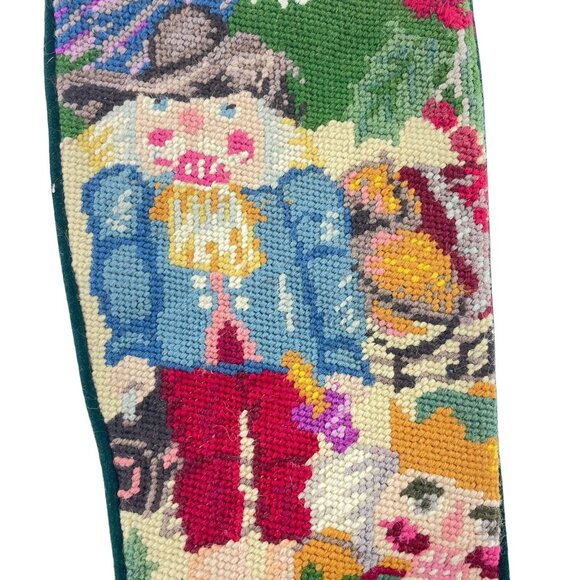 Christmas Stocking Cross Stitch Wool  Cowboy Nutcracker 22" Embroidered John - Picture 3 of 7